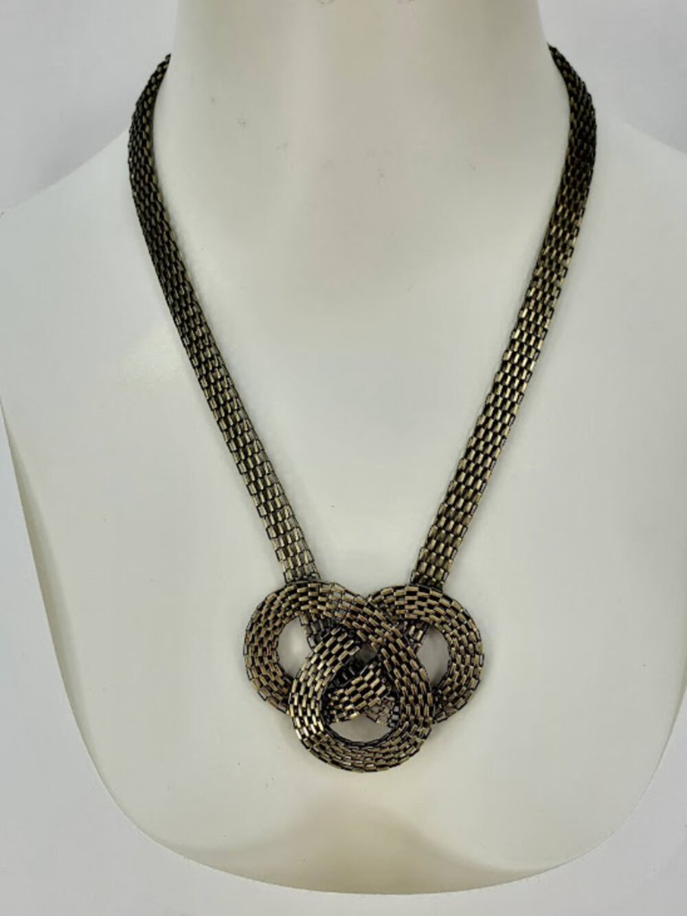 Antique Goldtone Mesh Knot Statement Necklace